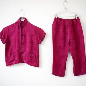 Vintage Magenta Red Traditional Chinese Silk ChangShan Set